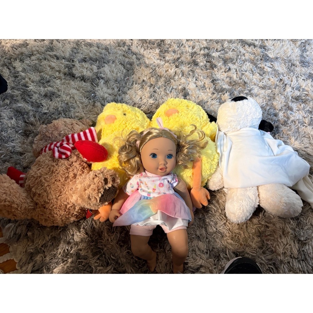 Giggle Scape Plush Toy Bundle Baby Doll Rainbow Tutu Teddy Bear Dog Chick NWT